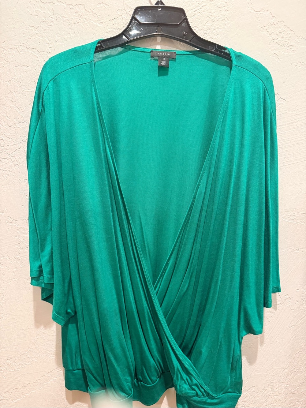 Halogen Emerald Green Draped V-Neck Wrap-Style Blouse